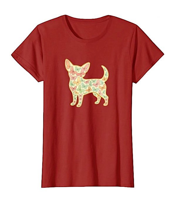 camiseta-perro-chihuahua-mujer-niña-con-mariposas en tonos pastel