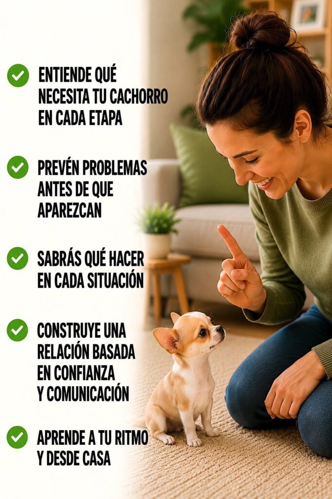 mujer enseñando educación a un cachorro chihuahua